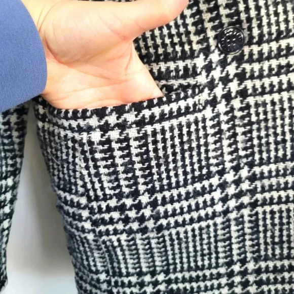 Talbots Black & Off White Houndstooth Glen Check Wool Blend Jacket Size 6 - Picture 4 of 8